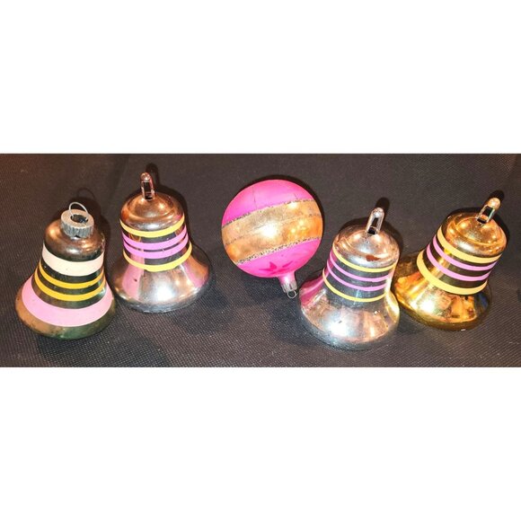 Vintage Hand-Painted Glass Bell Christmas Ornaments Set - Picture 1 of 10